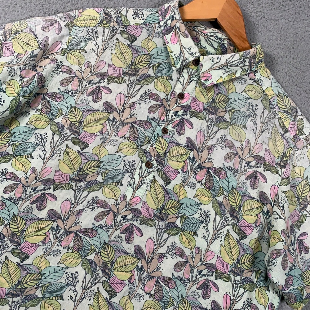 Patagonia Pataloha Shirt Mens Large Green Malihini Leaf Hemp Short Sleeve